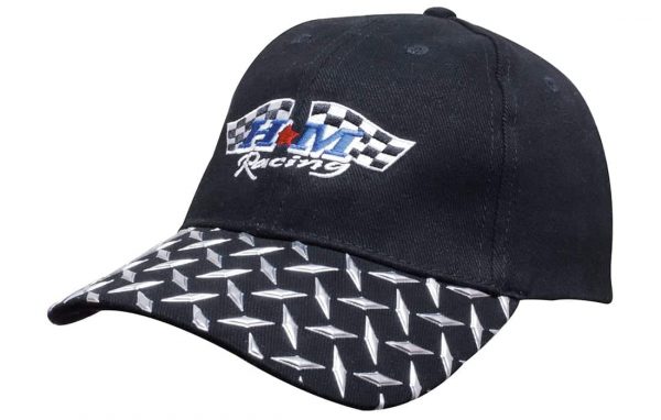 Brushed Heavy Cotton Cap with Checker Plate on Peak. HW-4044