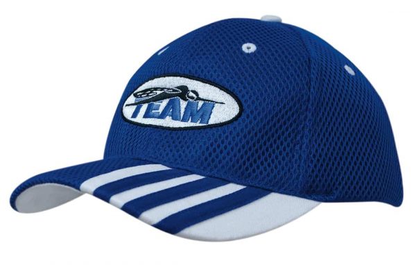 Sandwich Mesh Cap with Striping on Peak. HW-4109