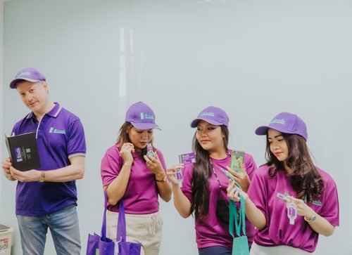 L-R Saul, Michel, Hanzelle, and Avaigyl are modelling our uniforms and branded merch!